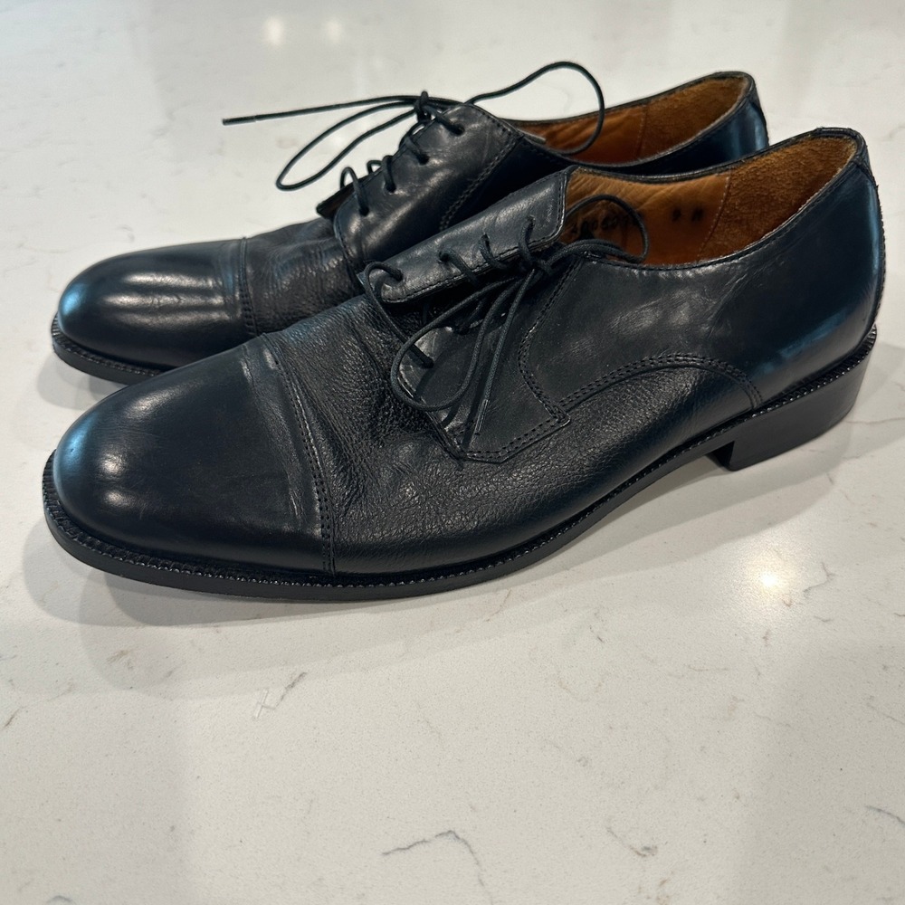 Pronto Uomo Firenze Mens Black Leather Cap Toe Oxford Dress Shoes Italy 9